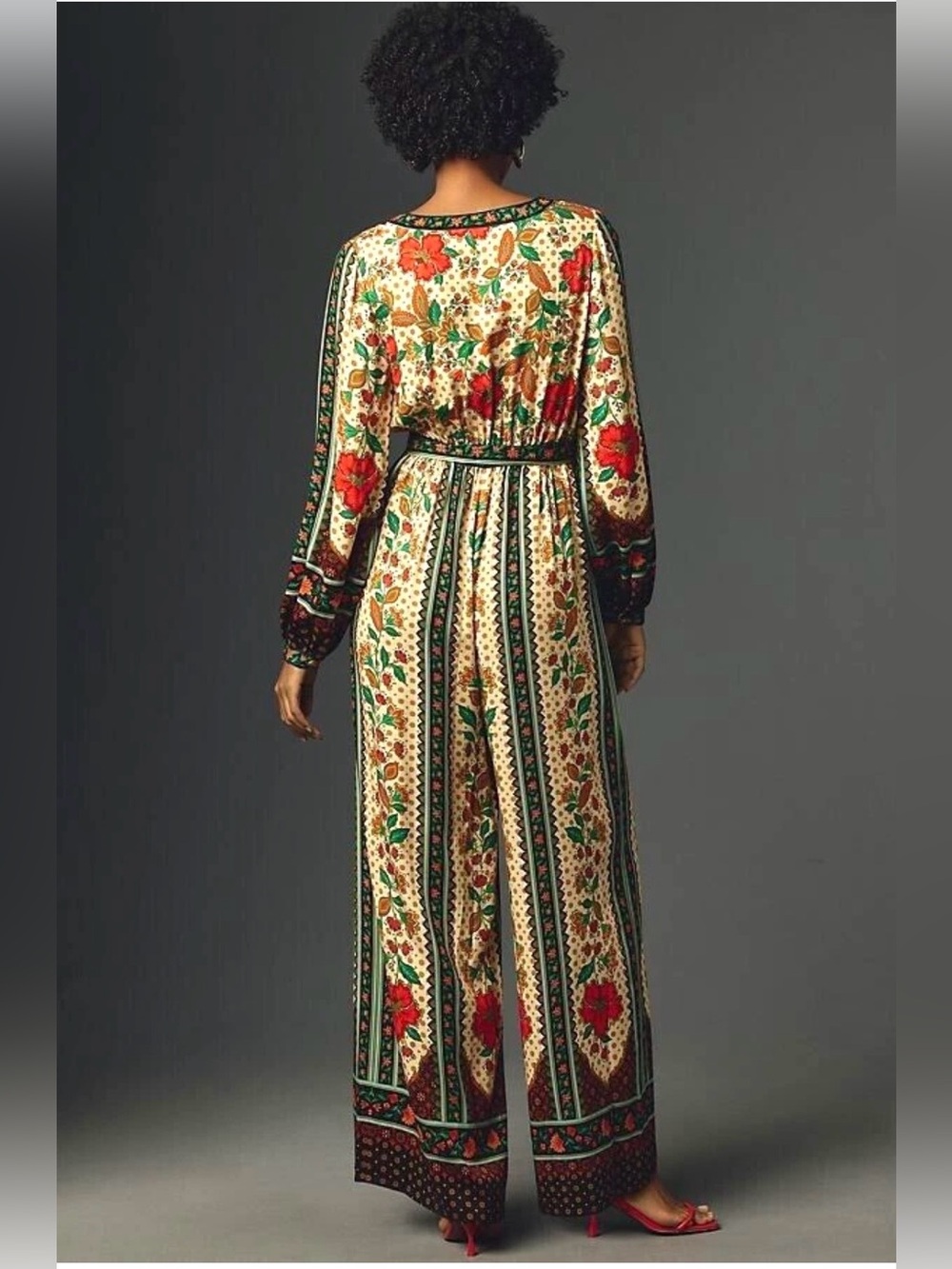 FARM Rio Cream Jumpsuit with Red Floral and Green Accents size M - Picture 3 of 9